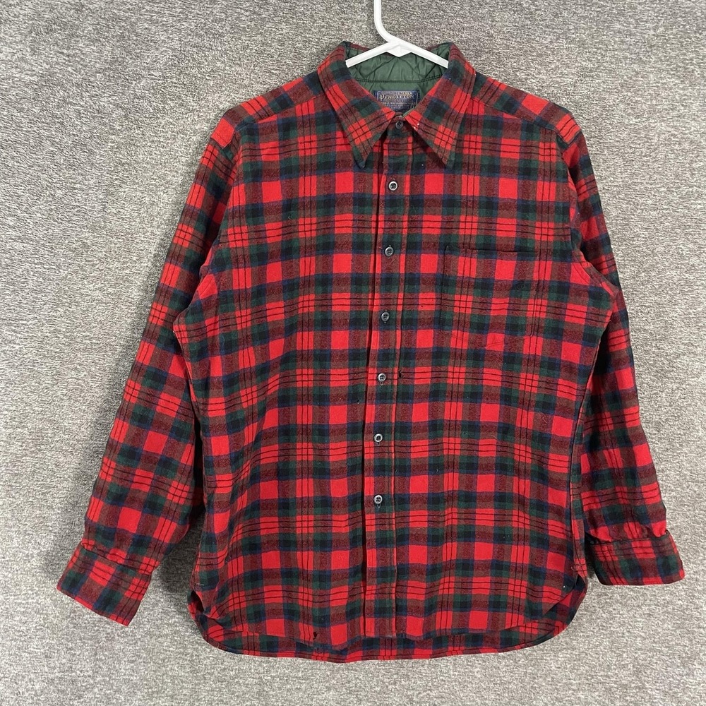 Vintage Pendleton Jacket Mens Large Red Wool Plaid Quilted Lined Shirt USA